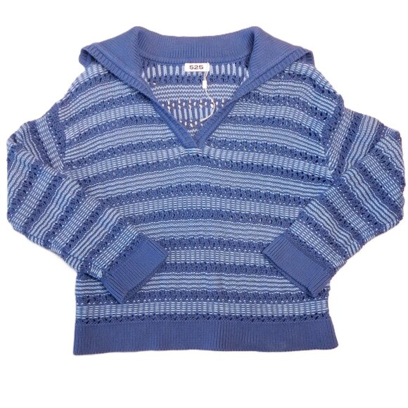 525 America Sweaters - 525 Rachel Sailor Open Stitch Pullover Sweater | Forever Blue Multi | NWOT | M?
